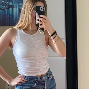 Ruched High Neck Cotton Tank Top